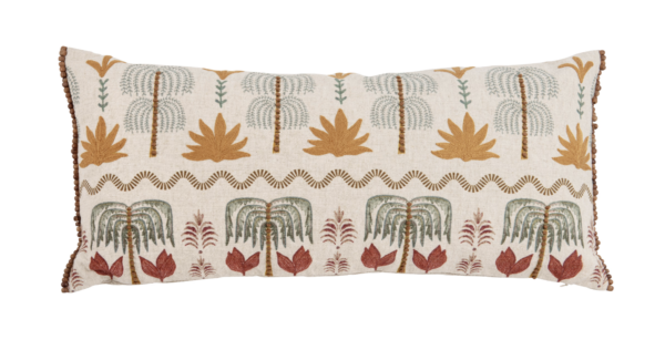 Coussin en coton et lin mélangés à motif imprimé brodé multicolore – Image 2