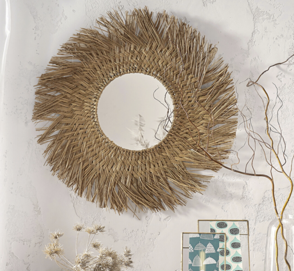 Miroir rond forme soleil en herbier