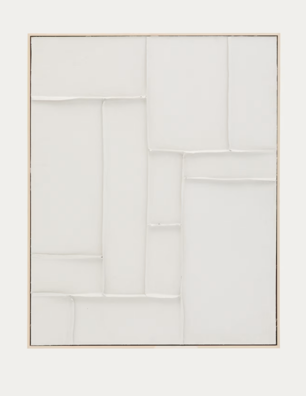 Tableau minimaliste en lin avec formes géométriques blanc – Image 2